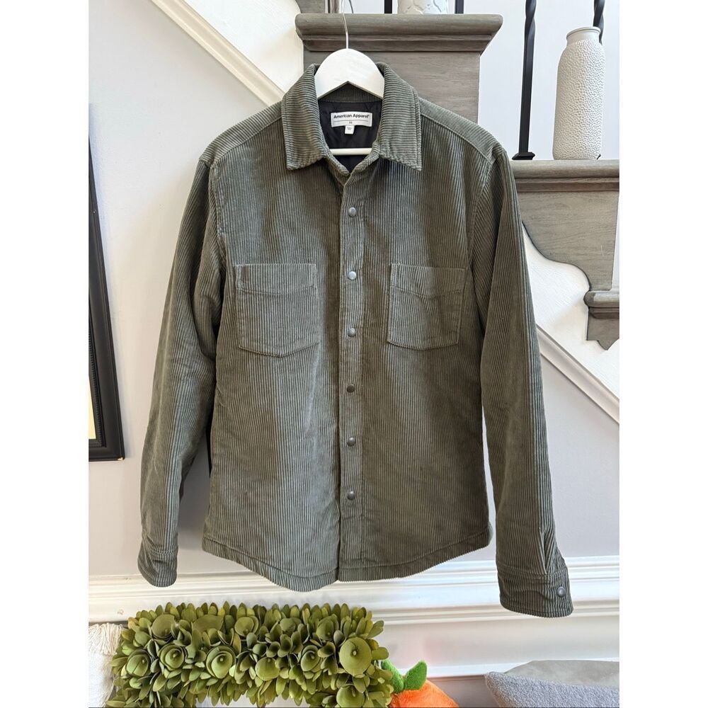 American Apparel Forrest Green Wide Whale Corduroy Quilted Barn Jacket sz XS NWO